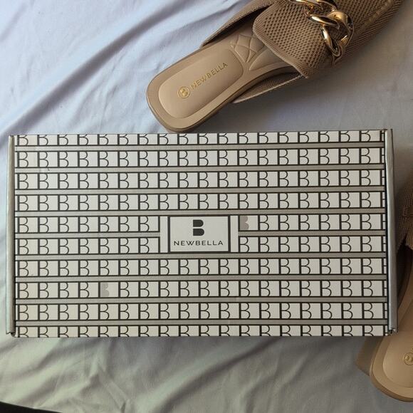 Newbella New Mousse Fit Pointed Toe Heeled Mules Apricot Chain Size 8 - Picture 10 of 11